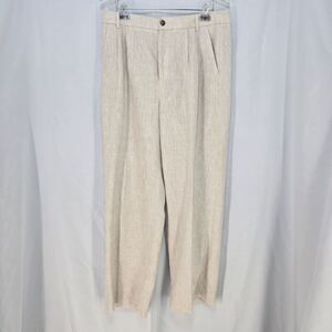 High-Quality Natural Beige Linen Wide-Leg Pants, Size 12 Tall